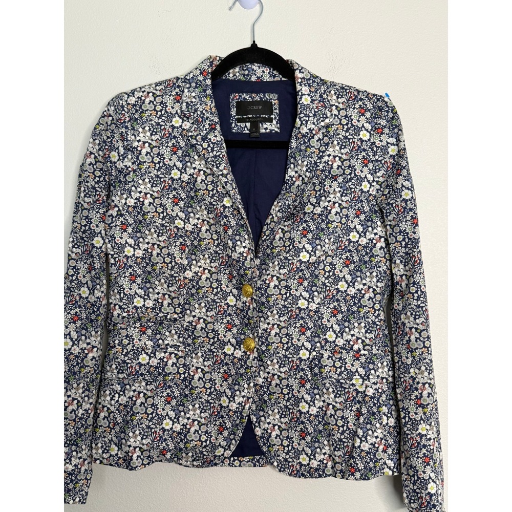 J.Crew Liberty Art Fabrics Schoolboy Blazer Floral Cotton Navy Multi Size 8